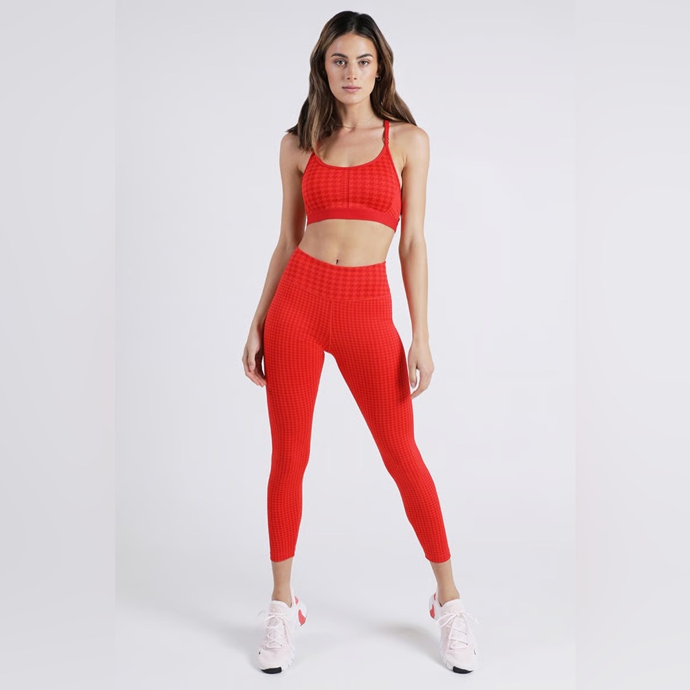 NIKE DRI-FIT 7/8 LEGGINGS ONE ICON CLASH Houndstooth Red DD4563-673-RED Size 2x - Picture 4 of 14
